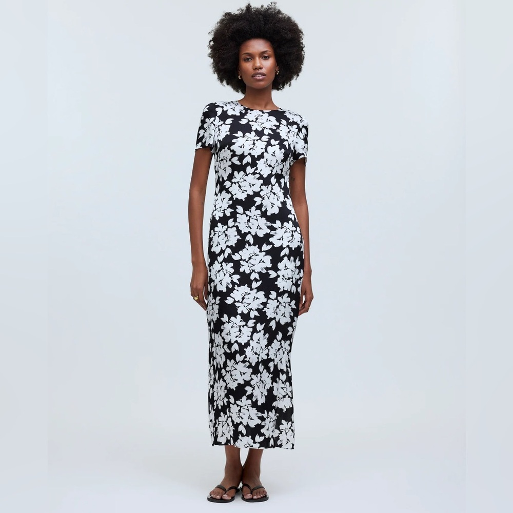 Madewell Maxi T-Shirt Dress in Floral Hammered Satin Size 8 NWT